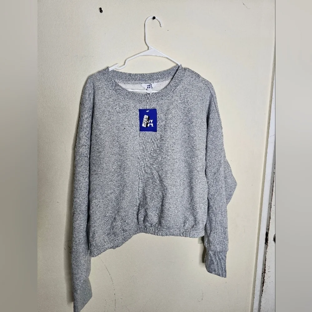 JoyLab Heather Gray Fleece Cropped Crewneck Sweatshirt Pullover